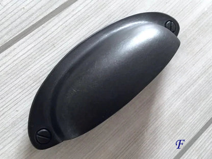 3-1/2 Inch Cup Drawer Pulls Antique Black Caibnet Handles Lynns Hardware 3.5 Inch 90 mm