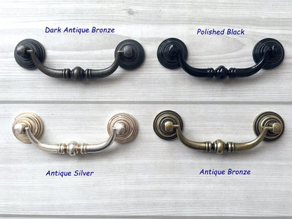 4-1/4 Inch Centers Drawer Pulls Antique Bronze Silver Bail Handle 4.25 Holes