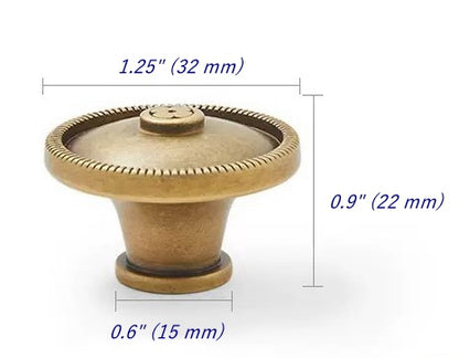 Solid Brass Cabinet Button Knob - Antique Bronze