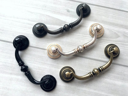 4-1/4 Inch Centers Drawer Pulls Antique Bronze Silver Bail Handle 4.25 Holes