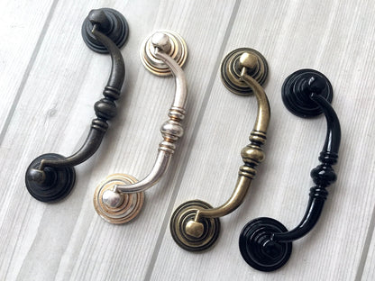 4-1/4 Inch Centers Drawer Pulls Antique Bronze Silver Bail Handle 4.25 Holes
