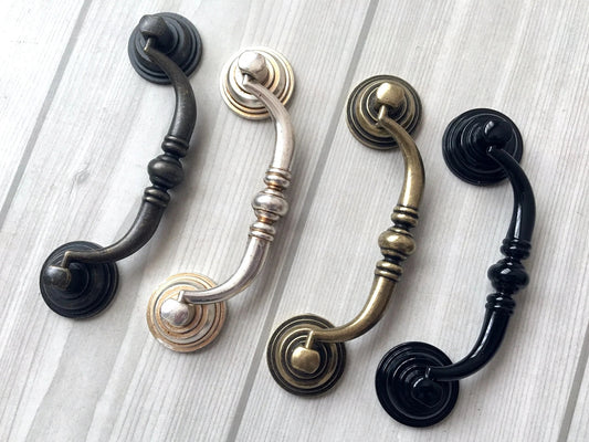 4-1/4 Inch Centers Drawer Pulls Antique Bronze Silver Bail Handle 4.25 Holes