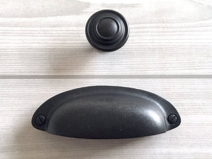 3.5 Inch Cup Drawer Pulls Antique Black Caibnet Handles Lynns Hardware 3-1/2 Inch 90 mm