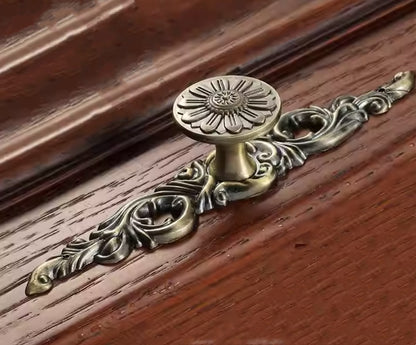 Aged Bronze Floral Cabinet Pull with Backplate - French Country