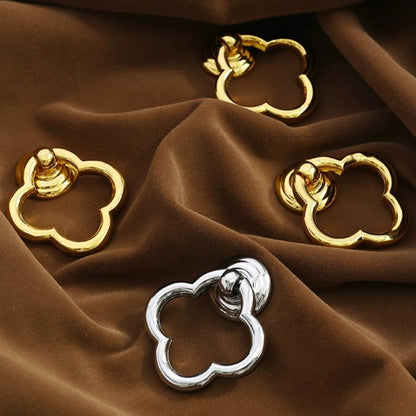 Clover Brass Drop Ring, Cabinet Knobs, MCM Drawer Pulls, Nickel Chrome Bronze