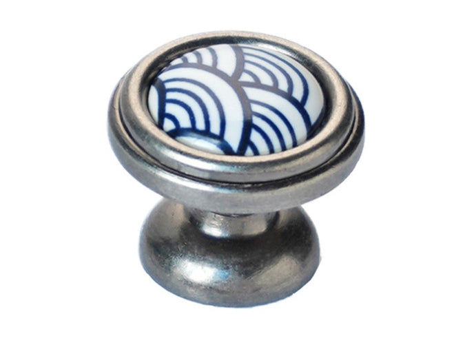 3.75" 5" Ceramic Cabinet Pulls, Blue White Fish Scale