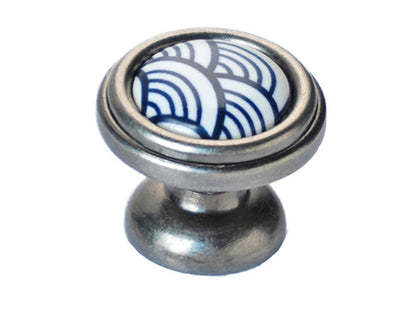 3.75" 5" Ceramic Cabinet Pulls, Blue White Fish Scale