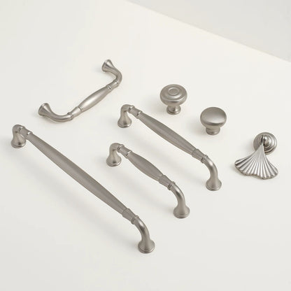 Collection of Brushed nickel cabinet handles and knobs