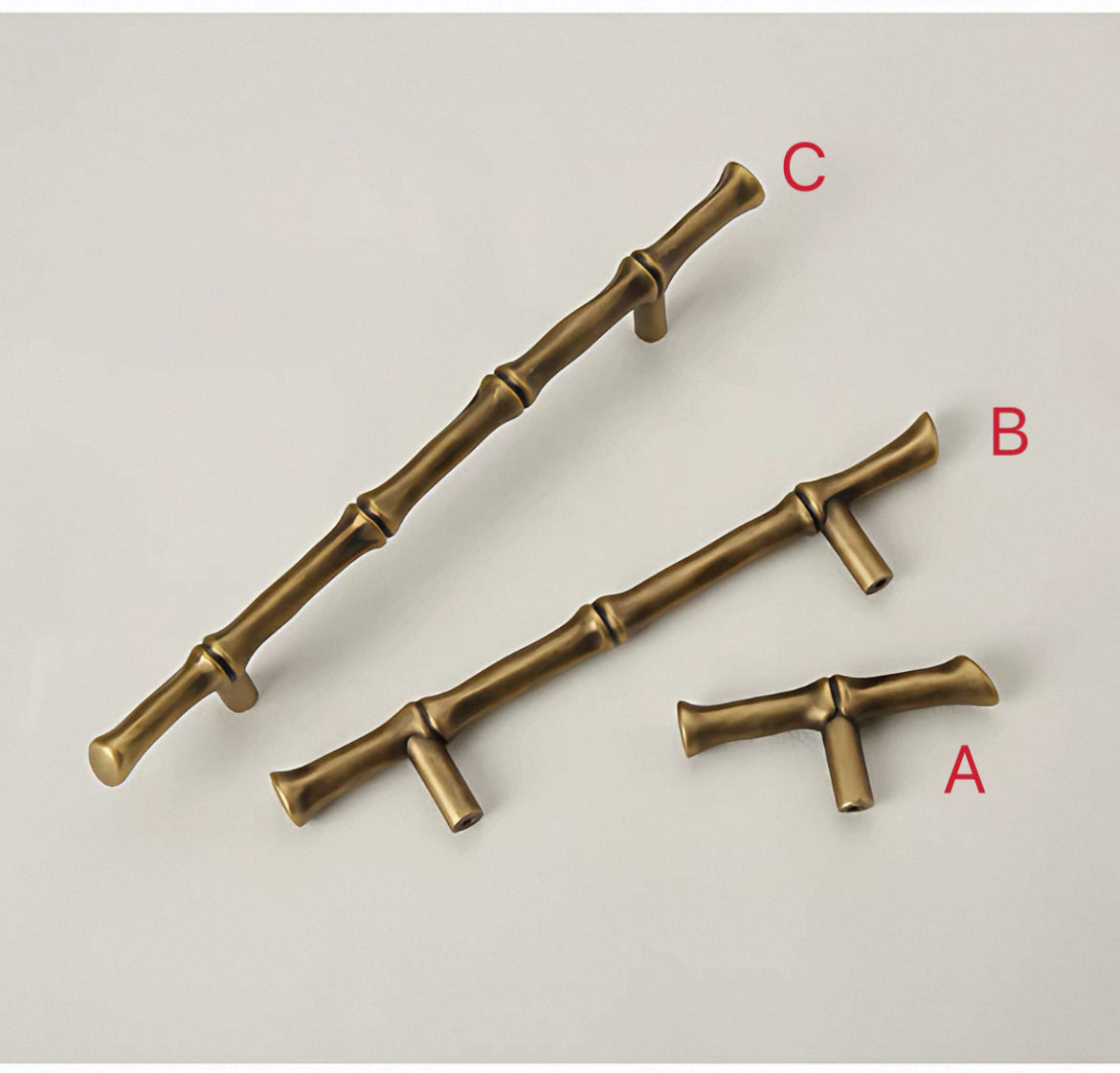Asian-inspired Bamboo Cabinet Pulls 5" 6.25", Solid Brass, Polished Brass / Chrome / Antique Bronze
