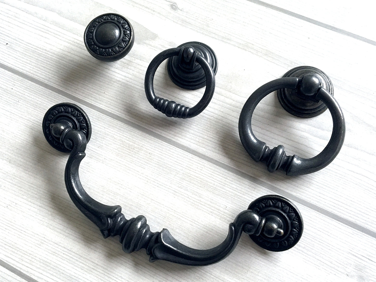 5.5" Vintage Drop Ring Pull & Swing Bail Handle - Dark Antique Bronze - LynnsHardware