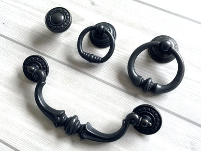 5.5" Vintage Drop Ring Pull & Swing Bail Handle - Dark Antique Bronze - LynnsHardware