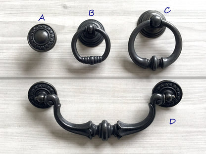 5.5" Vintage Drop Ring Pull & Swing Bail Handle - Dark Antique Bronze - LynnsHardware