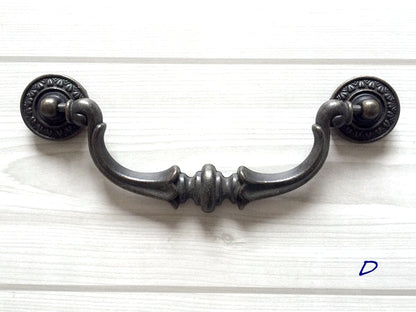 5.5" Vintage Drop Ring Pull & Swing Bail Handle - Dark Antique Bronze - LynnsHardware