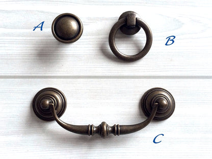 4.25" Drawer Pull Bail Drop Handles, Pendant Ring Knob, Antique Bronze Vintage Style