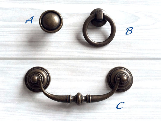 4.25" Drawer Pull Bail Drop Handles, Pendant Ring Knob, Antique Bronze Vintage Style