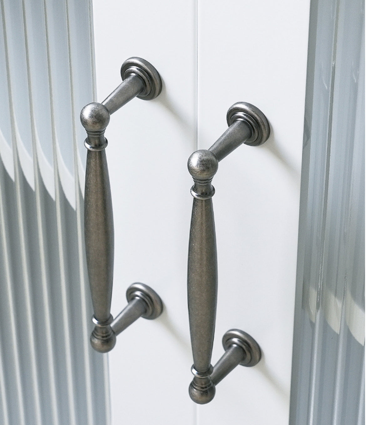 Rustic farmhouse style antique silver cupboard handles 