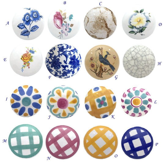 Ceramic Cabinet Knobs, Kitchen Drawer Pulls Hardware, Floral Gingham Checkered