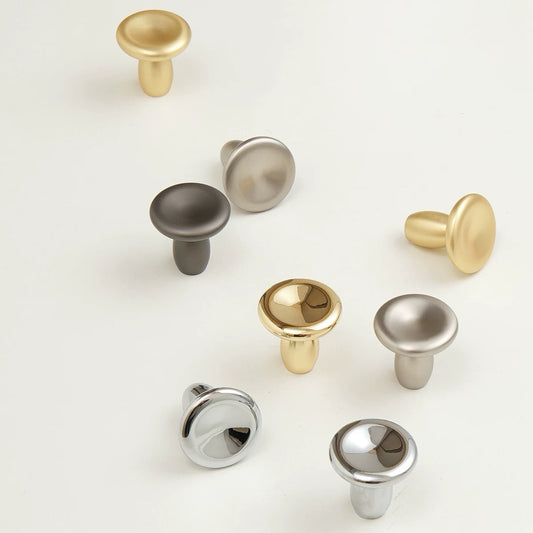 Modern round cabinet knobs in polishedchrome, nickel, gold and dark gray