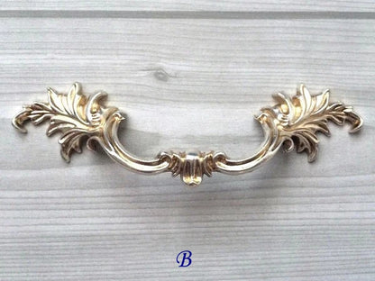 3" 3.75" Centers Antique Silver Leafy Drawer Pulls, Vintage Shabby Chic Cabinet Hardware