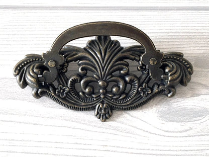 3" Drop Bail Pull Handle Drawer Pulls with backplate, Vintage Style, Antique Bronze, 76 mm Centers