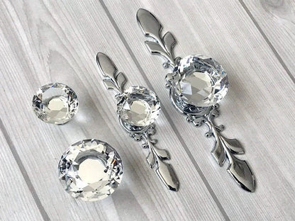 Clear Glass Drawer Knobs with Backplate, Polished Chrome
