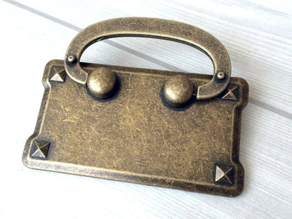 3" Rectangle Drop Bail Drawer Pulls with Backplate, Vintage Style, Antique Bronze