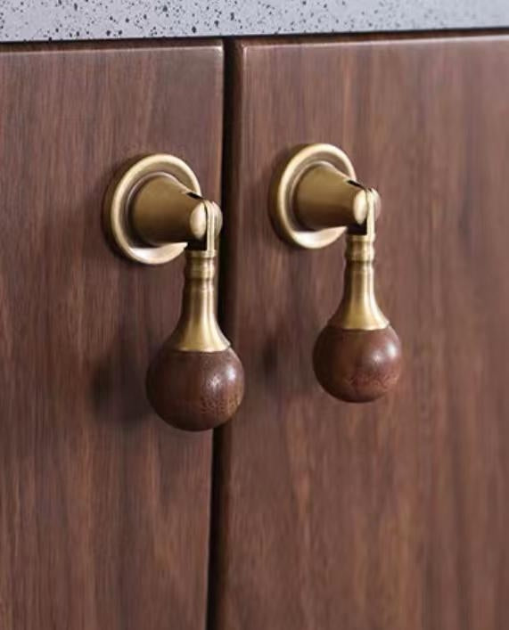 Walnut Brass Drop Drawer Pull - Pendant Cabinet Knob