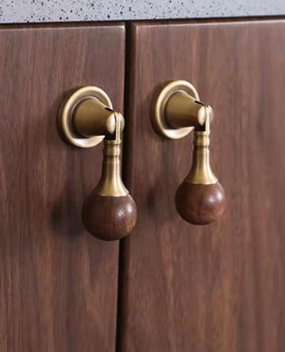 Walnut Brass Drop Drawer Pull - Pendant Cabinet Knob