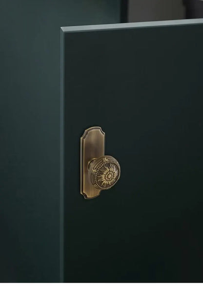 Solid Brass Cabinet Knob with Backplate, Antique Bronze, Victorian Round Floral Knob
