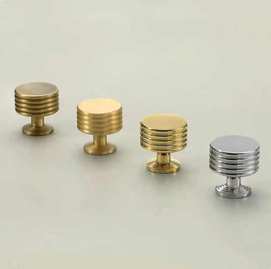 Brass Circle Drawer Knobs, Reeded Ringed Cabinet Knobs, Gold Chrome Antique Bronze