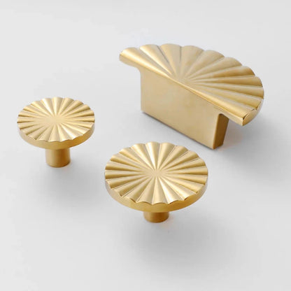 Brass Sunburst Half Moon Drawer Knob, Semi Circle Cabinet Pull, Black Gold Chrome