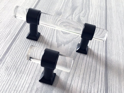 Poignées de tiroir en Lucite, acrylique, laiton doré brossé | Lynns Hardware | Entraxes : 5, 6,35 et 8,35 cm