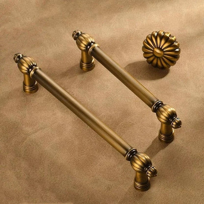 Gold Cabinet Pulls, Pumpkin Design, Polished Chrome, Antique Gold Brass