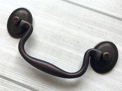 3.5" 4" Bail Drawer Pulls, Drop Handles, Dark Antique Brass,  Vintage Style