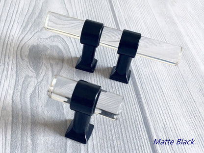 1" Centers, Acrylic Drawer Pulls, Lucite Cabinet Knobs, Black Gold Nickel Silver