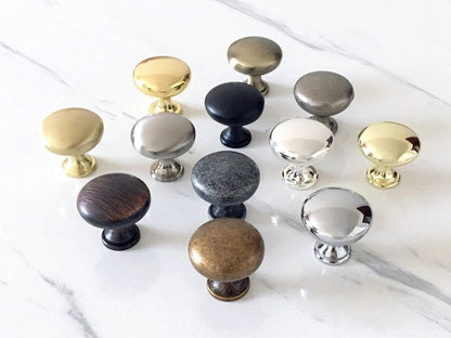 Round Cabinet Knobs, Drawer Pulls, Gold Pewter Nickel Bronze, Kitchen Hardware