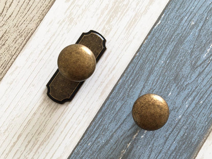 Drawer Knob with Backplate, Antique Bronze, Retro Rustic MCM, Kitchen Cabinet Hardware