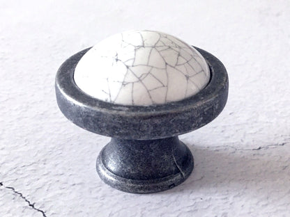 3" Drawer Pull Handles, White Crackle, Antique Pewter, 76 mm Centers