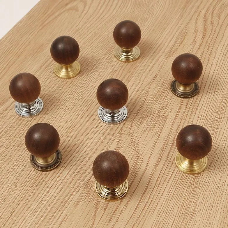 Walnut Wood Brass Cabinet Knobs - Japandi Kitchen Hardware - LynnsHardware