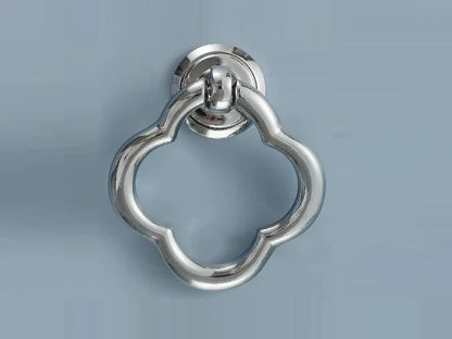 Clover Brass Drop Ring, Cabinet Knobs, MCM Drawer Pulls, Nickel Chrome Bronze