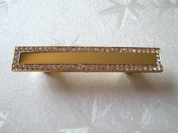 2.5" 3.75" Gold Crystal Drawer Pull, Square Glass Cabinet Knob, Kitchen Hardware 64 96 mm