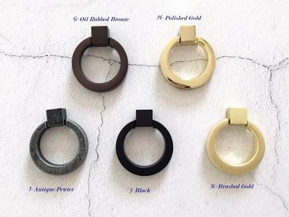 Square & Ring Drop Cabinet Pulls, Gold, Nickel, Bronze, Black