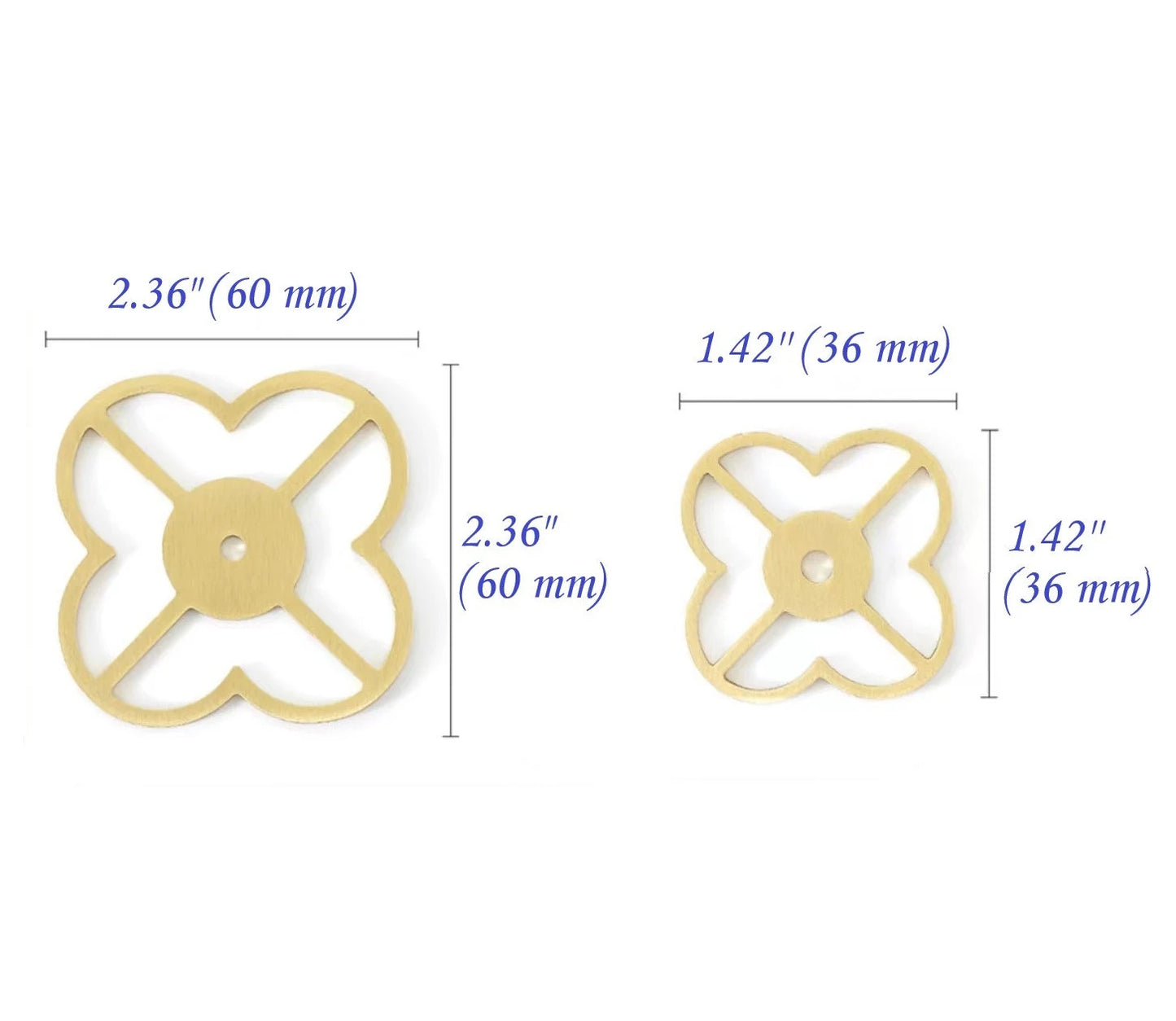 Brass Clover Back Plate for Drawer Knobs, Brushed Gold, Polished Chrome, Matte Black