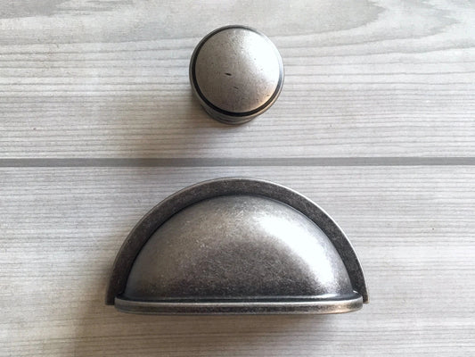 3" Centers Pewter Cup Drawer Pulls, Retro Cabinet Hardware, 76 mm Holes