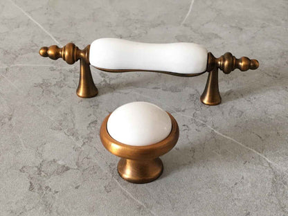 3" Centers Ceramic Antique Copper White Cabinet Pull & Knob - 76 mm Holes