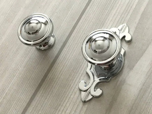 Polished Chrome Cabinet Knobs with Backplates, Modern Kitchen Hardware - LynnsHardware