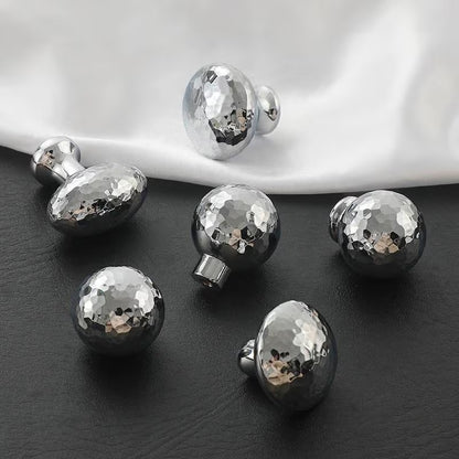 Silver Hammered Brass Drawer Knobs, Polished Chrome, Modern Kitchen Cabinet Hardware
