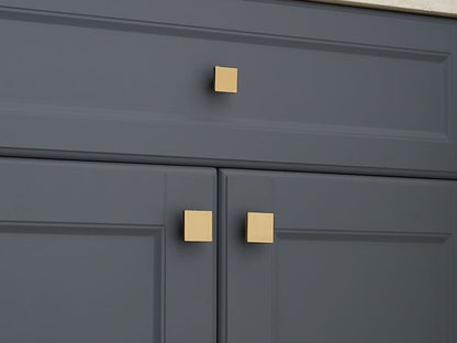 Brass Square Knobs, Brushed Gold, Minimalist Kitchen Cabinet Hardware