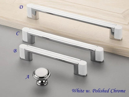 Sleek Modern Cabinet Pull Handle, Drawer Knob, Chrome Silver White Black, Kitchen Hardware
