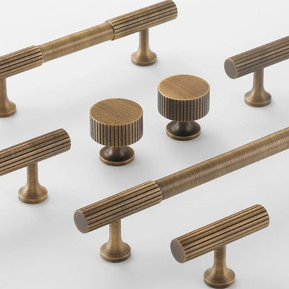 Fluted Brass Cabinet Pulls, Antique Bronze Knurled Kitchen Hardware